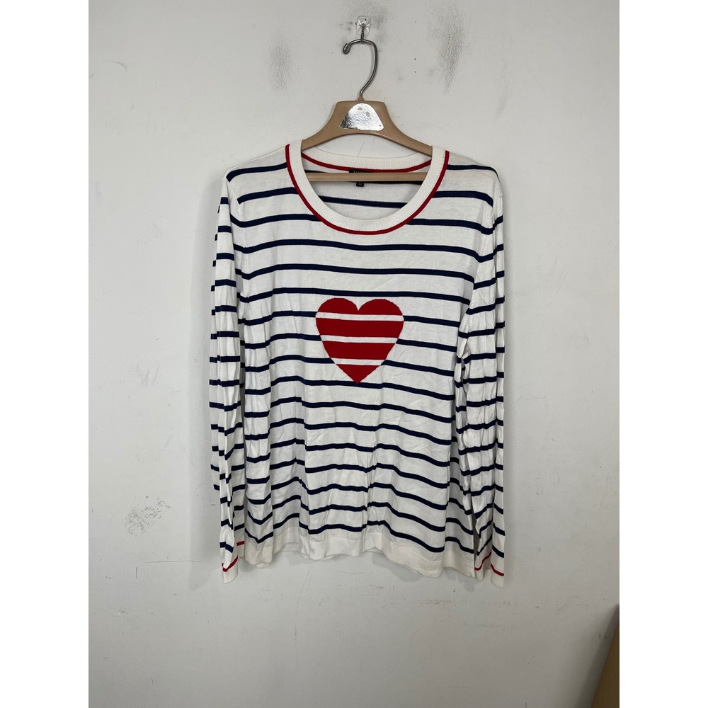 Talbots Woman 3X Striped Heart‎ Sweater Navy White Red Long Sleeve Cotton Rayon